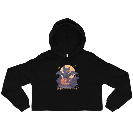 Happy Halloween Black Cat Cropped Hoodie